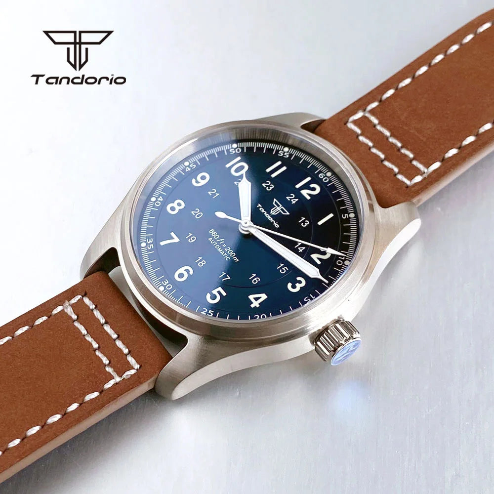 Tandorio Dive 39mm Pilot Men's Stainless Steel Automatic Watch Japan NH35/Miyota 8215/PT5000 AR Sapphire Glass 20BAR Luminous