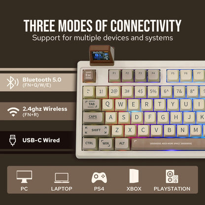 EPOMAKER RT100 95% Gasket-Mounted Wired/Bluetooth/2.4G Wireless Mechanical Keyboard with Multi-media Knob & Mini Display