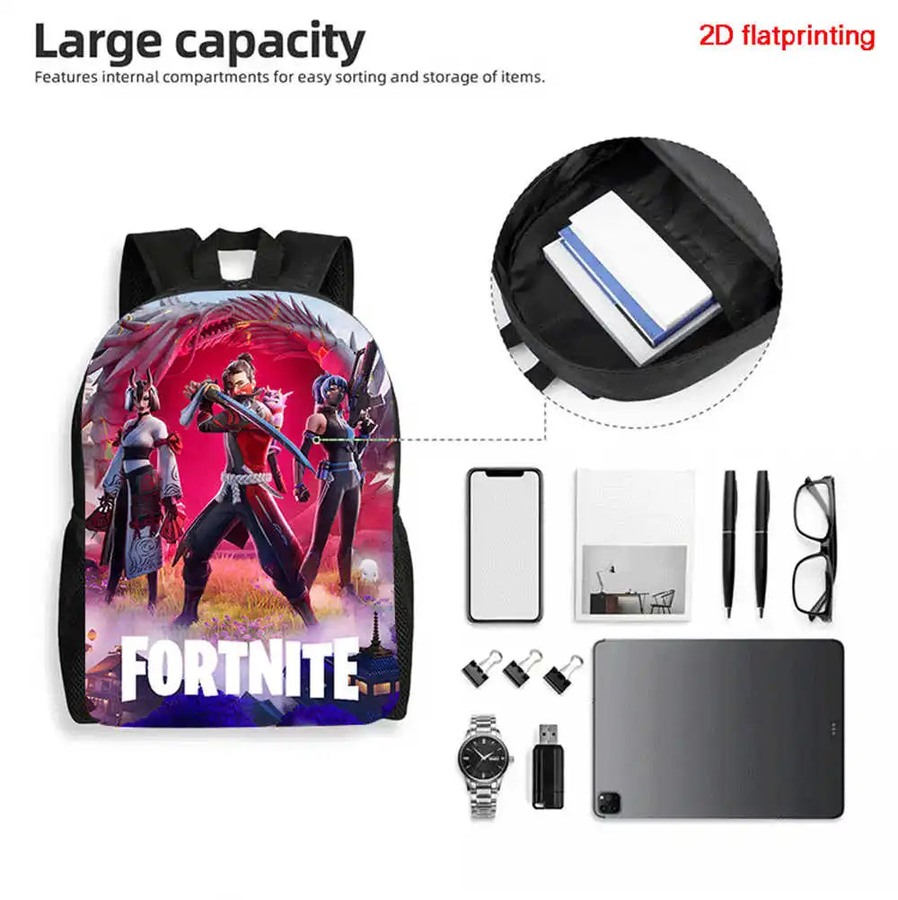 Conjunto Fortnite Cartoon de 3 peças, grande capacidade, adequado para rapazes e raparigas dos 5 aos 8 anos, inclui mochila, lancheira e estojo