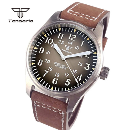 Tandorio 39mm Pilot Men's Diving Automatic Watch AR Sapphire Miyota8215/PT5000 Movt Mechanical Steel Wristwatch 20BAR Green Lume