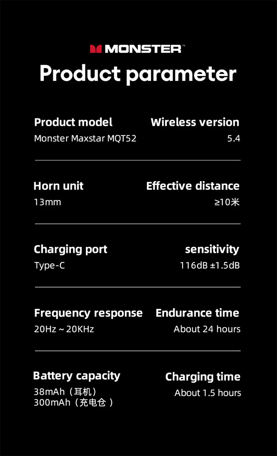 Auriculares Monster MQT52 sem fios Bluetooth 5.4 com bateria de longa duração, auscultadores gaming de modo duplo, som estéreo Hi-Fi e microfone
