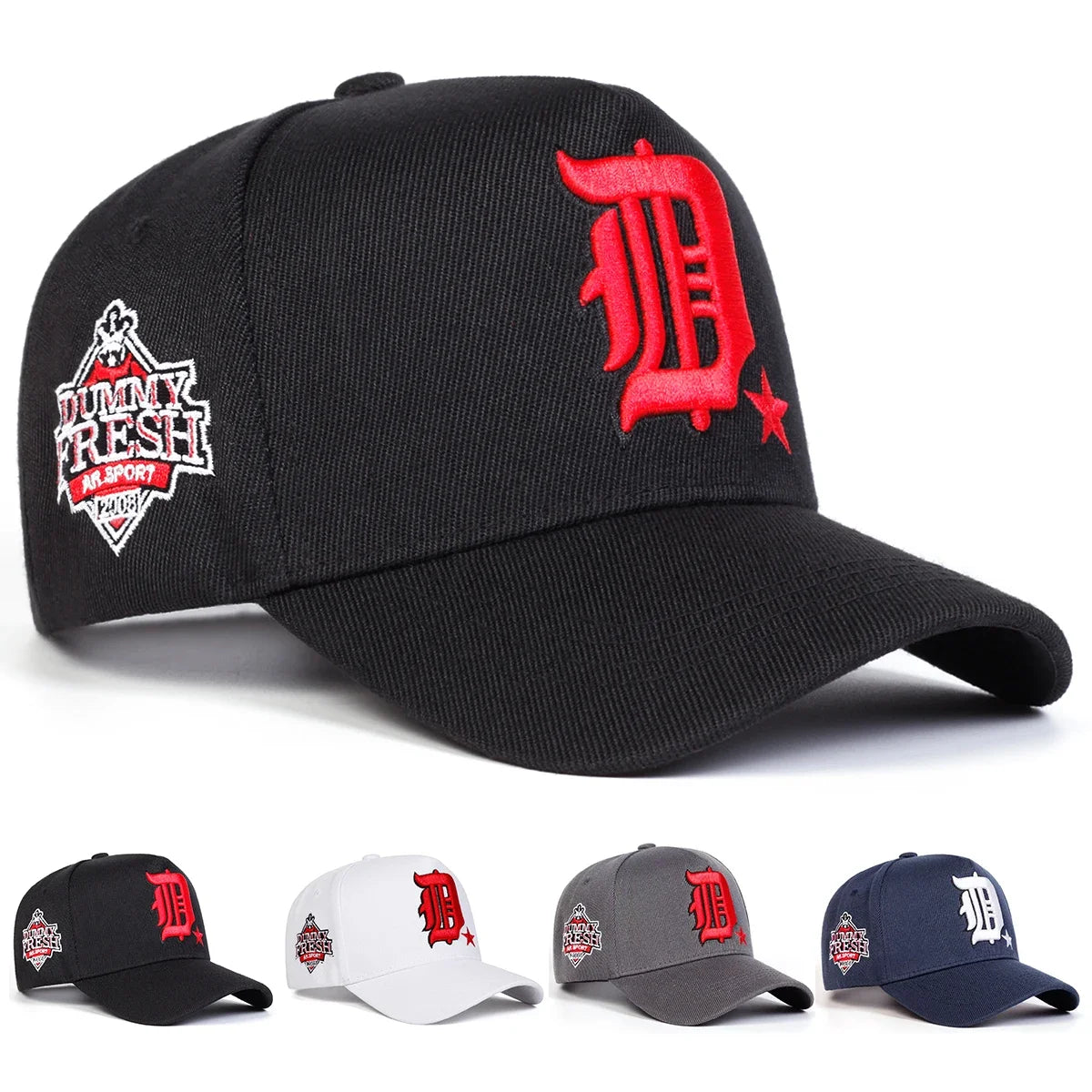 Unisex gotisk D-bokstavsbroderad DUMMY FRESH-baseballkeps, justerbar fritidskeps, vår- och höstmodell, solskyddskeps för utomhusbruk