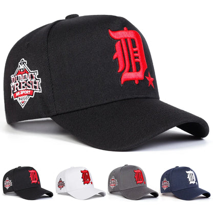 Unisex gotisk D-bokstavsbroderad DUMMY FRESH-baseballkeps, justerbar fritidskeps, vår- och höstmodell, solskyddskeps för utomhusbruk