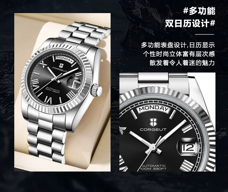 39mm Men Corgeut Logo/Name NH36 Automatic Mechanical Relogio Masculino Sapphire Glass Luminous Waterproof Wristwatch
