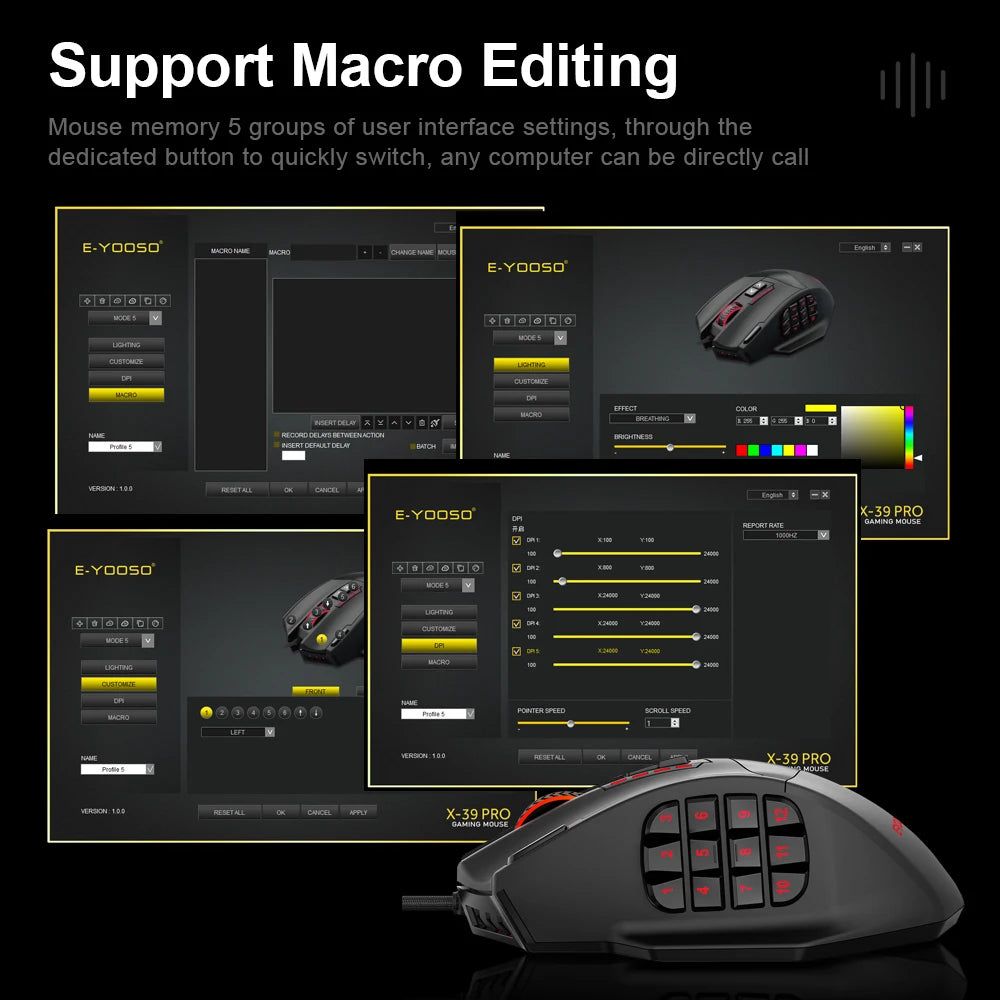 E-YOOSO X-39 USB Wired RGB Gaming Mouse, 24000 DPI Programmable Gaming Mouse with 19 Buttons, Optical Gaming Mouse for PC & Laptop