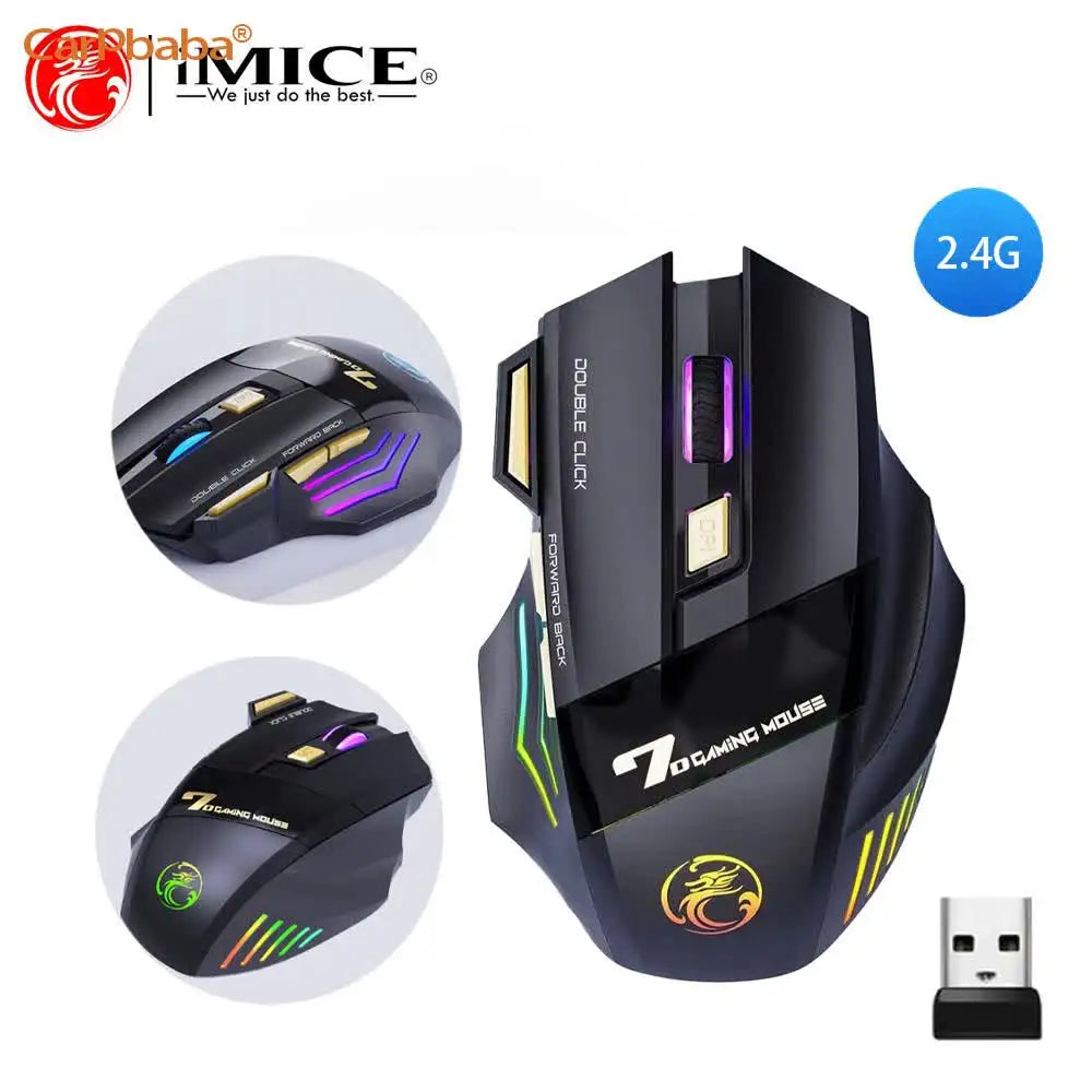 Rato Sem Fios Bluetooth Recarregável para Computador, Rato Gamer Ergonómico com Retroiluminação RGB, Silencioso, para PC