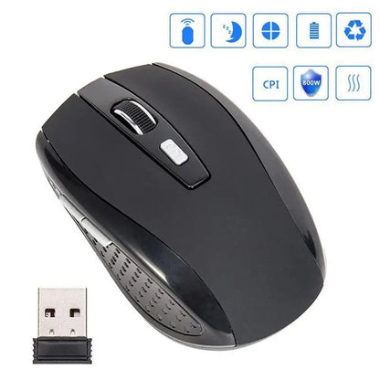 Rato Ótico Sem Fios 2.4GHz com Recetor USB para Gaming, 6 Botões, para Computador, PC e Portátil, Acessórios