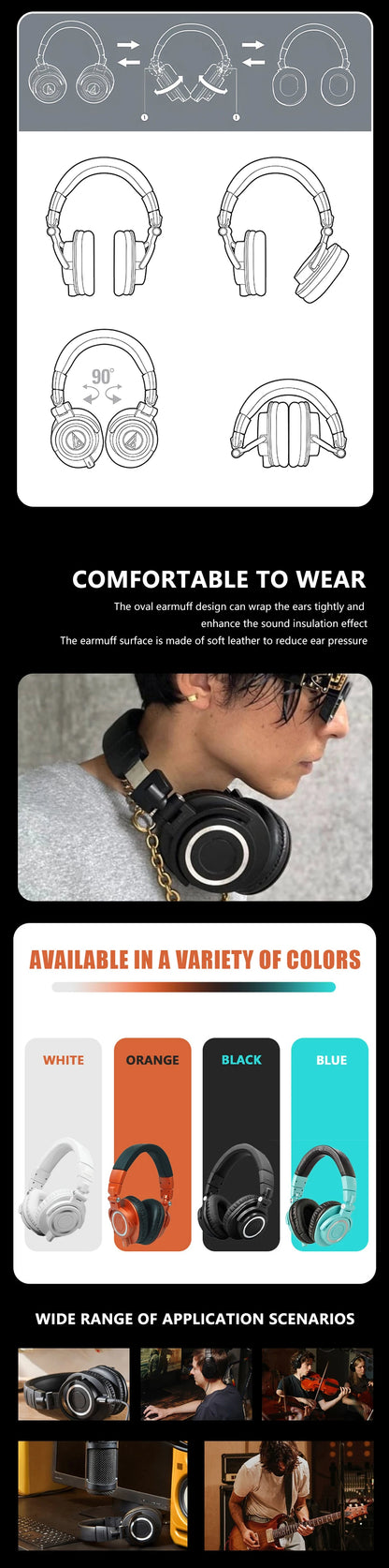Sanpusen ATH-M50X Professional Studio Monitoring Headphones with 45mm Drivers for Clear Sound and Superior Isolation