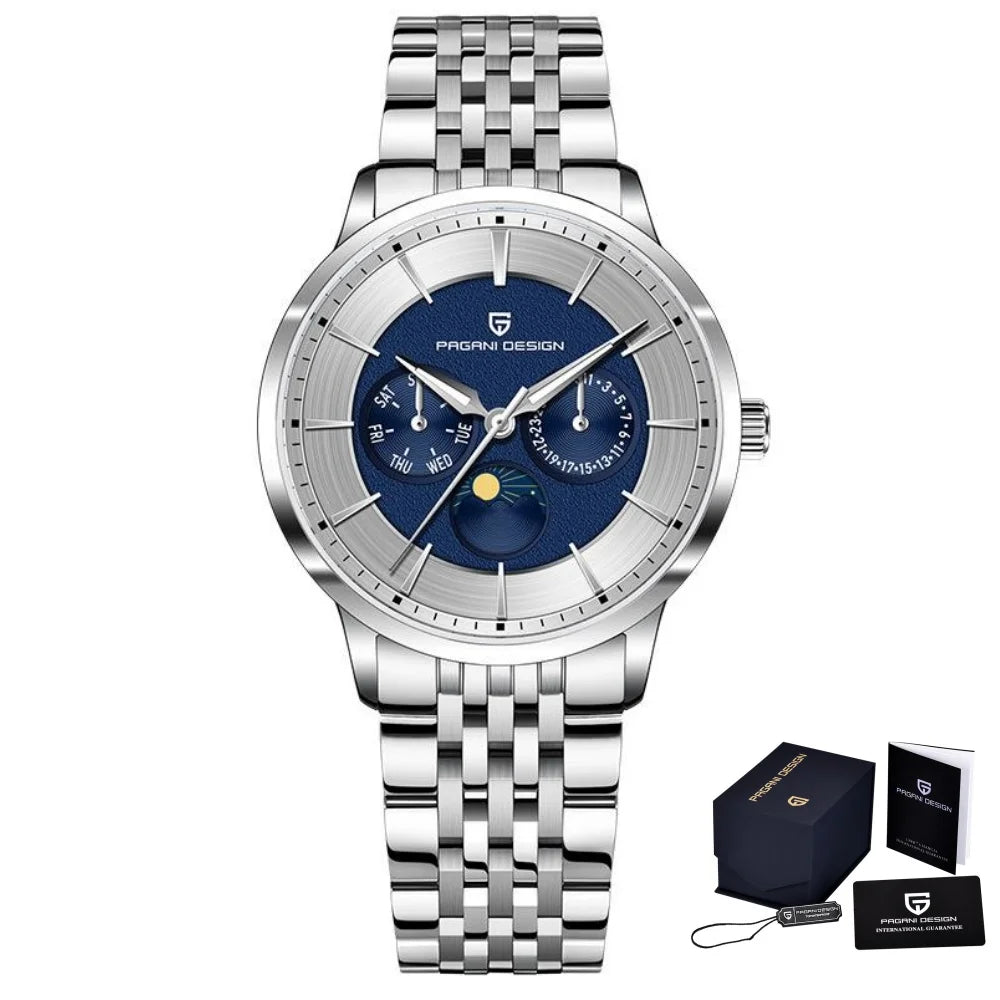 Pagani Design 40mm Multifunctional Men's Quartz Watch Japan Movt Moon Phase 100m Waterproof Sapphire Glass Wristwatches For Man
