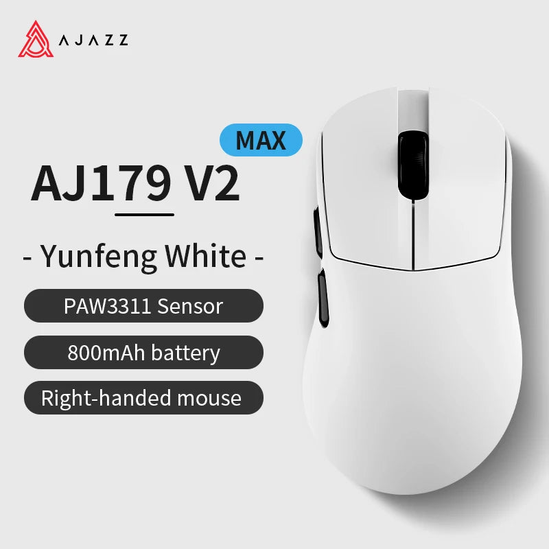 AJAZZ AJ179 V2 MAX Tri-Mode Wireless Gaming Mouse, 56g Lightweight PAW3311 Sensor, 12000 DPI, Rechargeable Right-Hand Gaming Mouse