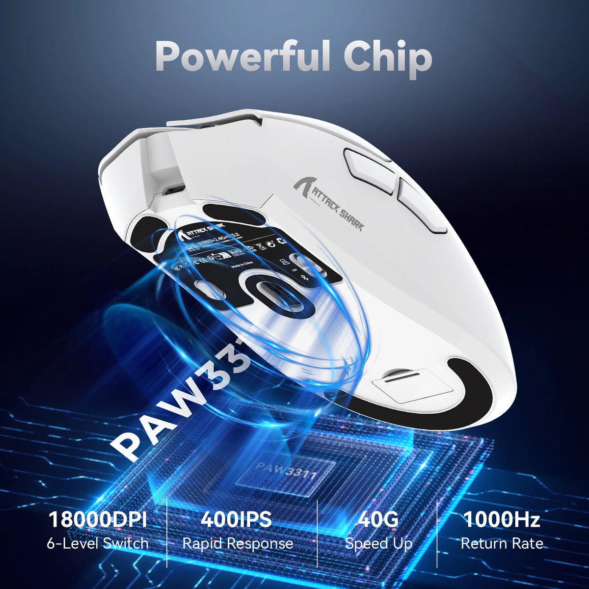 ATTACK SHARK R1 Tri-Mode Gaming Mouse, 59g Ultralight Wireless Gaming Mouse, PixArt PAW3311 Sensor, 18000 DPI, Bluetooth, 2.4GHz & Wired RGB Gaming Mouse