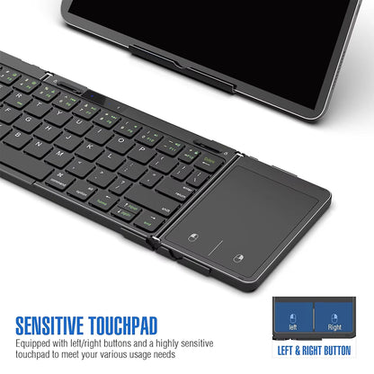 Folding Travel Keyboard with Touchpad & Display, Foldable Bluetooth Keyboard for Windows iOS Android, Multi Device Keyboard