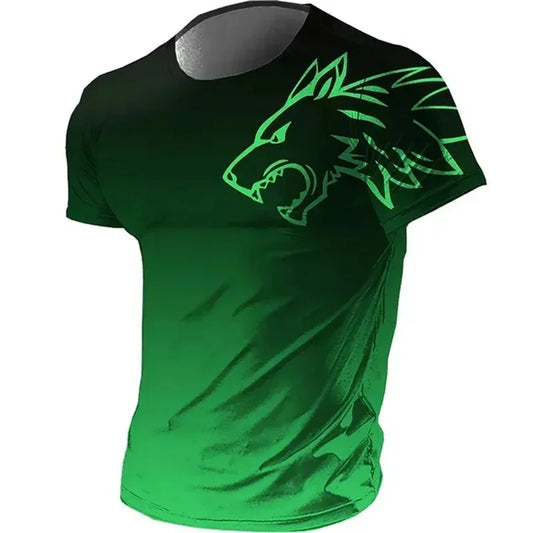 T-shirt da uomo fitness sportswear Estate 2024 vintage, T-shirt da uomo 3D stampata ad asciugatura rapida con sfumatura e lupo, manica corta