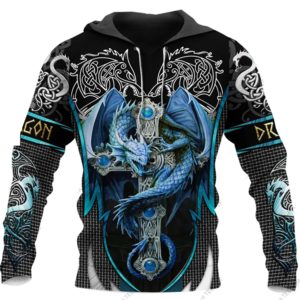 Felpa con cappuccio unisex da uomo con maniche lunghe, stampa 3D drago tatuaggio, autunno inverno, streetwear casual a pullover
