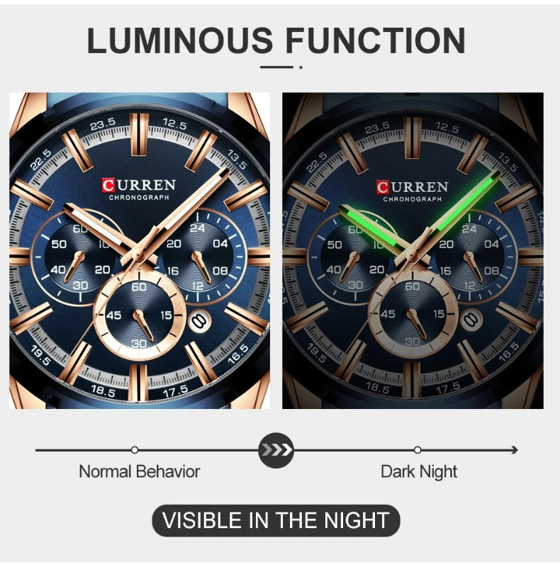 CURREN Top Brand Luxury Military Leather Wrist Watch Casual Sport Watches for Men Blue Man Clock Fashion Chronograph Wristwatch