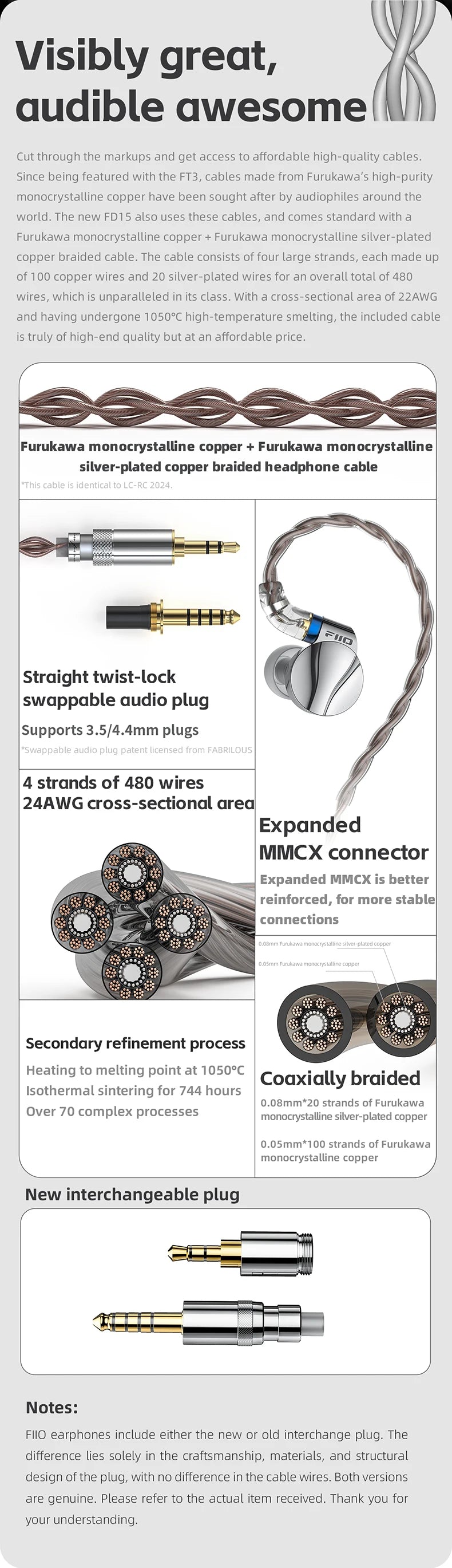 FiiO FD15 Hi-Res Dynamic Driver In-Ear Earphones, 13.8mm DLC Wired HiFi Earbuds with Magnalium Driver, MMCX Detachable Cable, Audiophile In-Ear Monitors