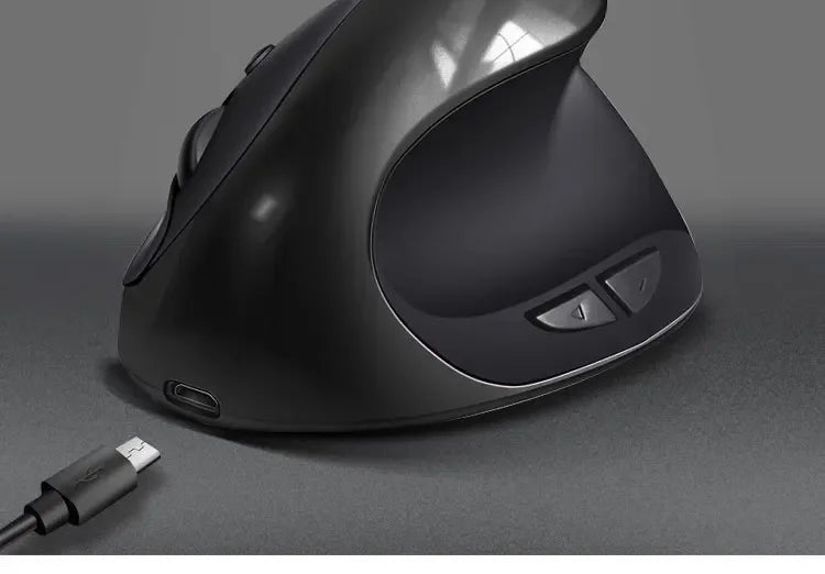 BTS-908 Bestseller — ładowalna pionowa mysz ergonomiczna, bezprzewodowa, odbiornik USB 2.4G, regulowane 1600 DPI, 6 przycisków