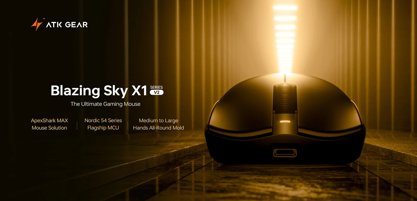 Rato sem fios ATK Blazing Sky X1 V2 Series Dual Mode Paw 3950ultra, taxa de resposta 8k, ergonomia personalizada, rato gaming e e-sport para escritório