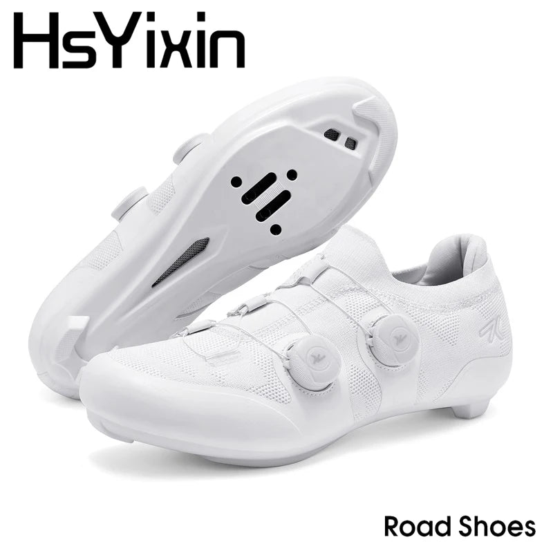 Cycling shoes road bike unisex, HsYixin breathable SPD self-locking non-slip racing road bike shoes flat MTB bicycle sneakers