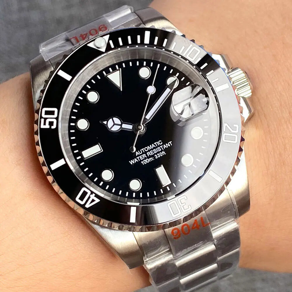 Relógio de Homem Automático Miyota8215 Impermeável 200m, Relógio de Mergulho 40mm com Movimento Mecânico, Luminoso, Bracelete Jubilee e Fecho Glide Lock