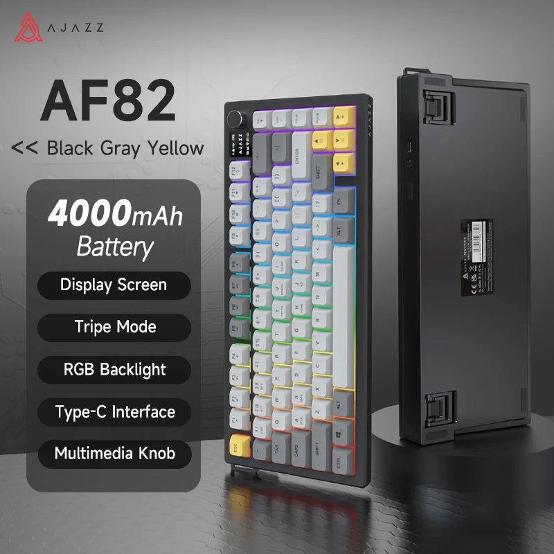 Teclado AJAZZ AF82 Office Low Profile RGB com fios/sem fios para gaming, layout 75%, 82 teclas, bateria de 4000mAh para Win/Mac