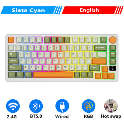 RK ROYAL KLUDGE M75 2.4G Wireless/Bluetooth/USB-C Mechanical Keyboard 81 Keys RGB Hot-Swappable Gasket Gamer Keyboard with Screen