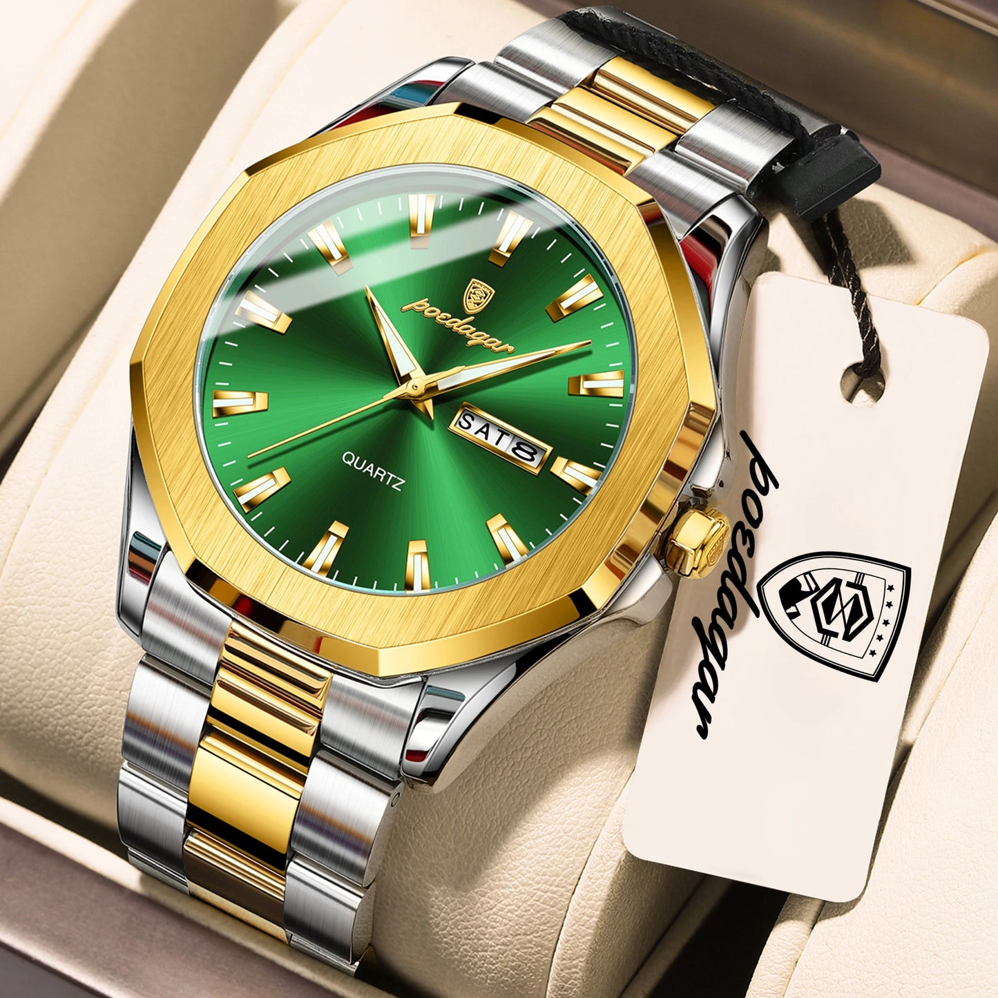 POEDAGAR Luxury Men Wristwatch Waterproof Luminous Week Date Casual Man Clock Stainless Steel Quartz Fashion Men's Watches Reloj