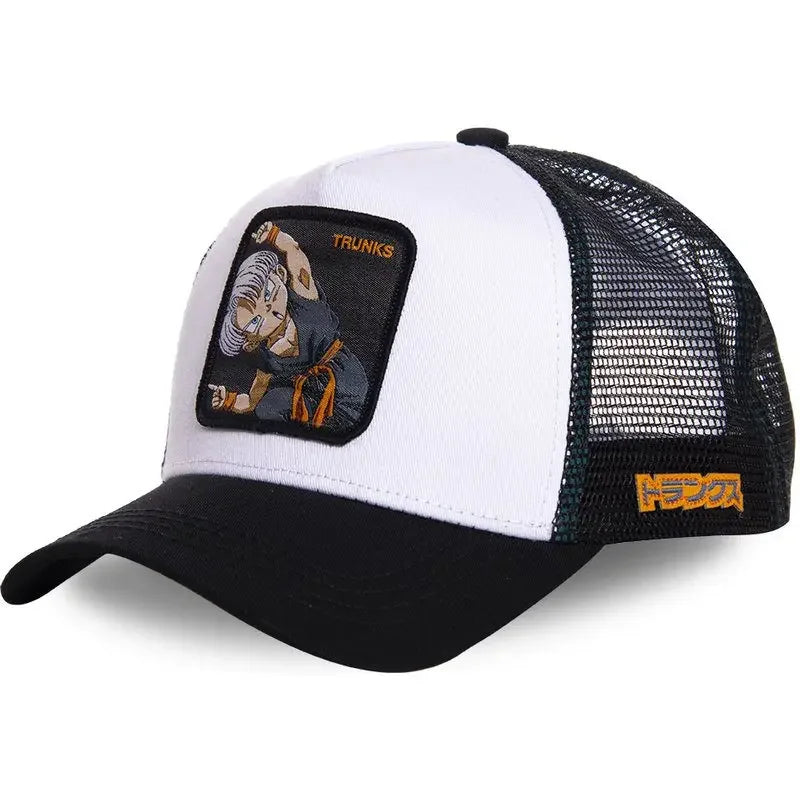 Casquette Dragon Ball Son Goku pour l'été : casquette de voyage à visière, pour homme, brodée, style hip-hop, visière pare-soleil, casquette trucker ajustable en maille