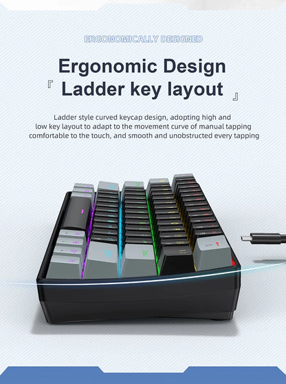 61 Keys Mechanical Keyboard Wired, APAYADO K61 RGB 60% Portable Mini Keyboard Black, White, Red/Blue Switch for Gaming