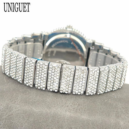 2025 UNIGUET Men's Fashion Iced Watches Luxury Hip Hop Full Diamond Jewelry Quartz Waterproof Business Wrist Watch for Men New