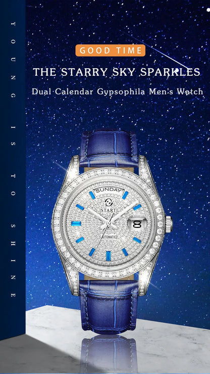 【START】Gypsophila Men's Watch Official Authentic Diamond Watch Waterproof Automatic Mechanical Watch Date Week Function