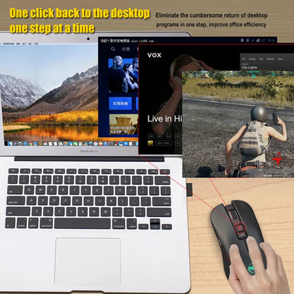 Rato gaming sem fios 2.4G USB-C recarregável 3600DPI, 7 botões, Type-C, silencioso, para MacBook, portátil, PC e computador