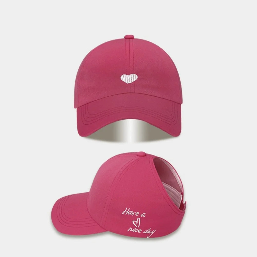 New Love Heart Baseball Cap Female High Ponytail Hat Hollow Empty Top Sun Protection Outdoor Sport Visor Adjustable Travel Cap