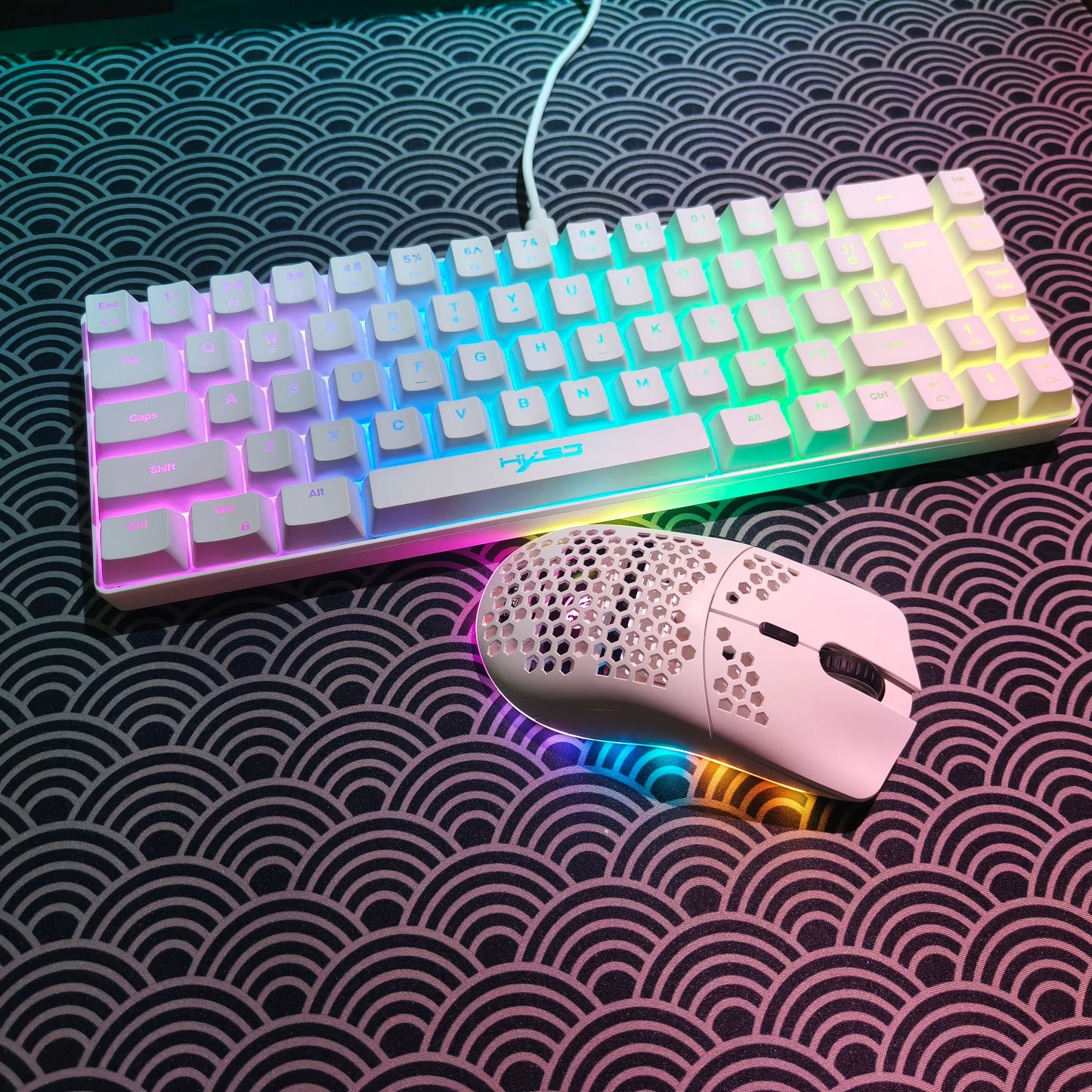 Portable HXSJ 60% RGB Gaming Keyboard and Mouse Set 68-Key Wired Membrane Keyboard 3-Mode Lightweight Wireless Mouse for PC Mac