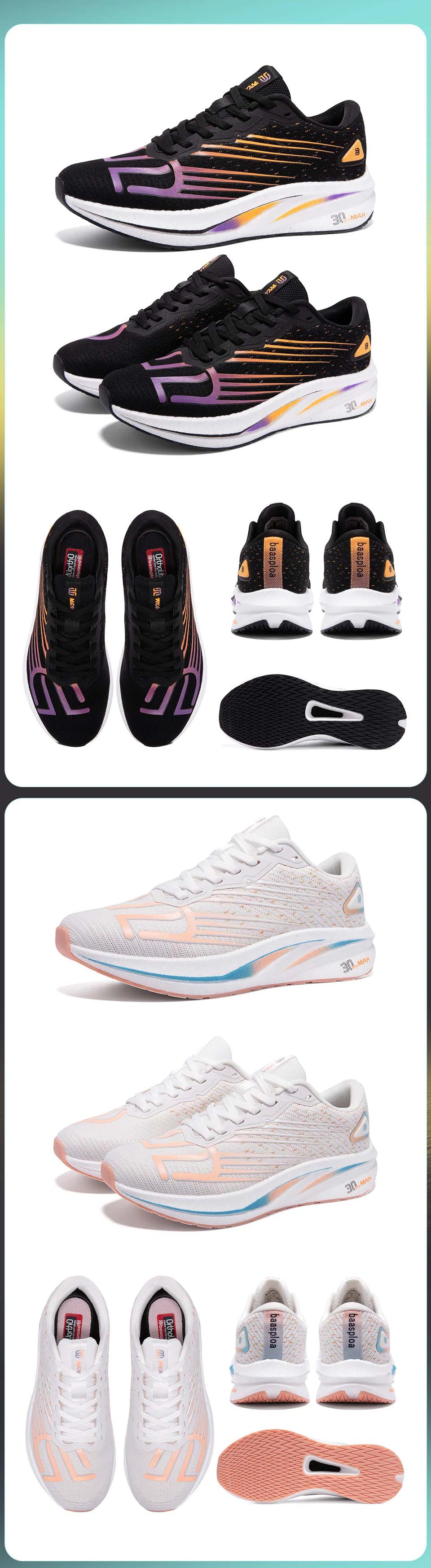 Zapatillas profesionales de running Baasploa para hombre, ligeras y transpirables, zapatillas deportivas de jogging para mujer con placa de carbono y suela antideslizante