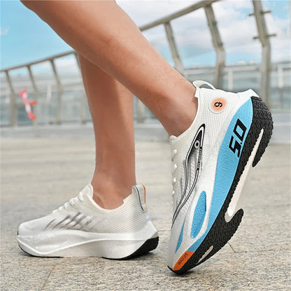 FourSeasons Men's Sports Sneakers CarbonPlate Running Shoe，Breathable Marathon Racing Comfortable Athletics Training Shoes Walki