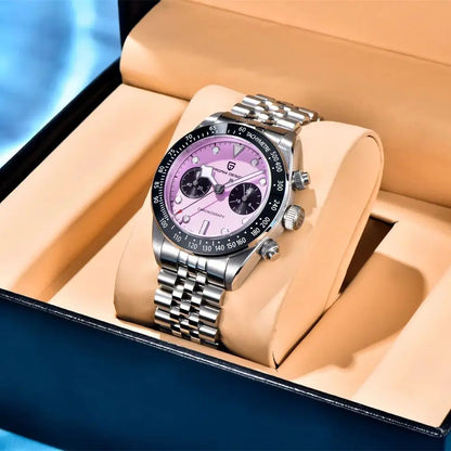 PAGANI DESIGN Men Watches 2026 New Pink BB Panda Dial Chronograph Fashion Luxury Quartz Watch For Men VK64 Movt Waterproof Watch