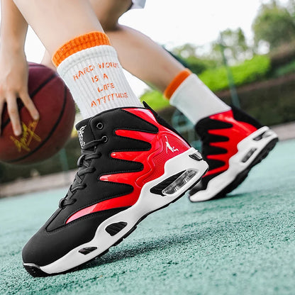 Men's Breathable Lightweight High-Top Basketball Shoes - Non-Slip Rubber Sole, Geometric Pattern Design, Suitable for Running, Training, and Casual Wear - Stylish Sneakers for All Seasons - Perfect Gift for Him, Durable Baske