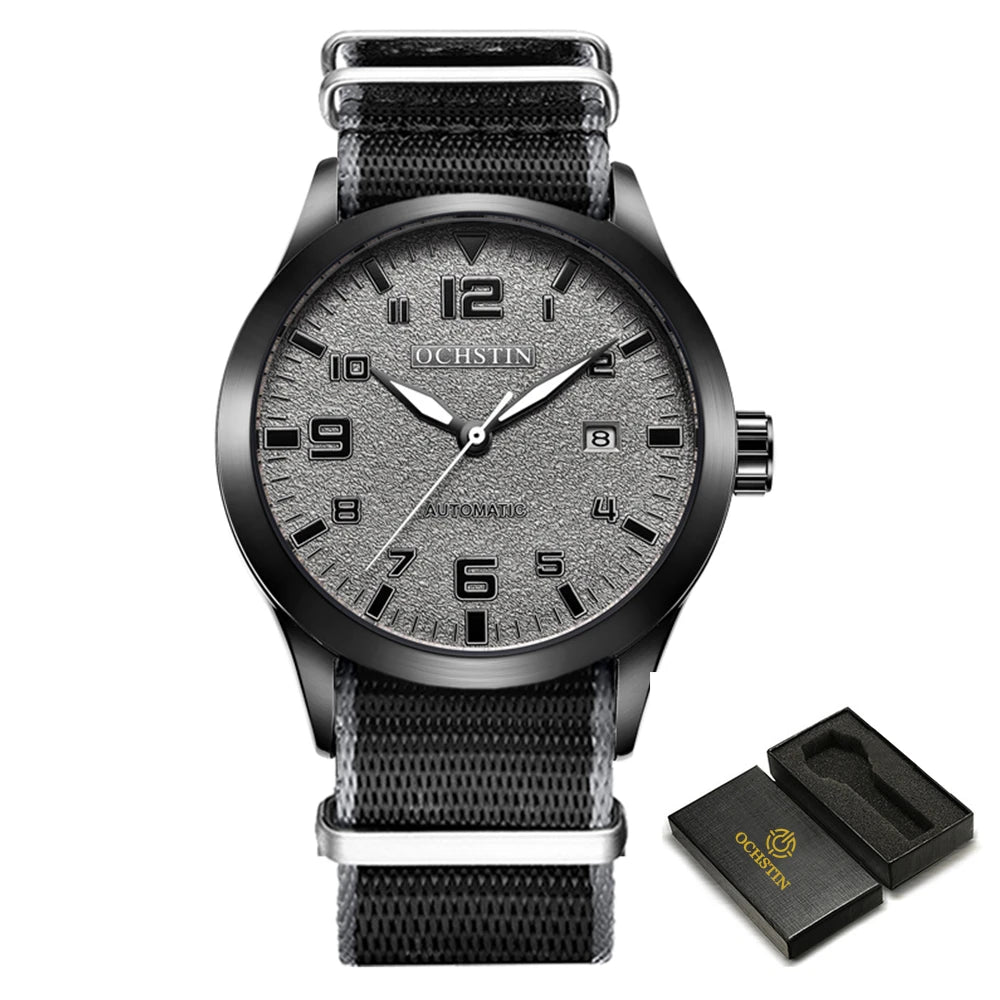 OCHSTIN Man Mechanical Pilot Wrist Watches Luxury Self Wind Leather Mechanic Male Clock Auto Date Relogio Masculino Gift for Men