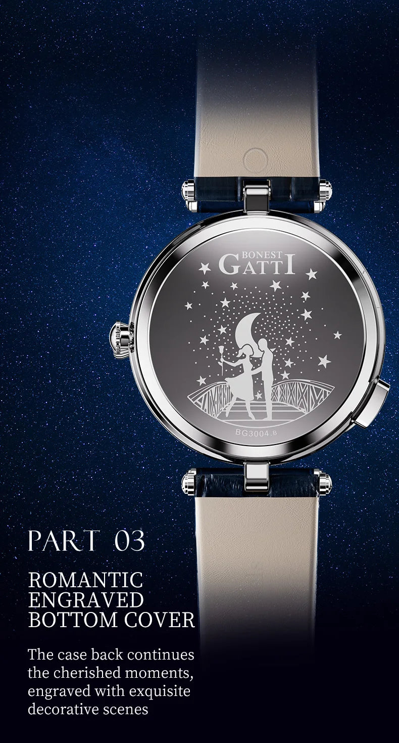 BONEST GATTI 3004 Women's Fashion Quartz Wristwatch Bridge Of Lovers Dial Stainless Steel Case Watches for Women