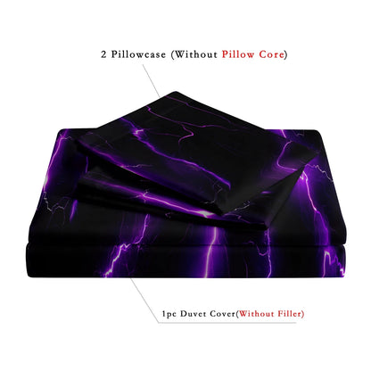 3Pcs Lightning Thunder Pattern Print Duvet Cover Bedding Set Soft Breathable For Four-seasonBedroom Dormitory Decorative