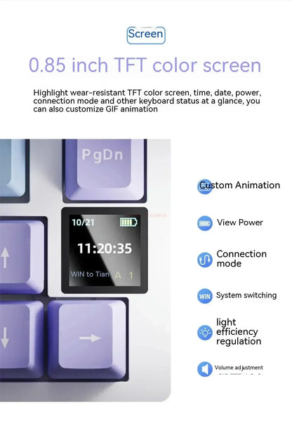 Ajazz AK820 Professional Mechanical Keyboard TFT Screen Multifunctional Knob Game Keyboard 3 Mode Hot Plug RGB Pad Office Gift