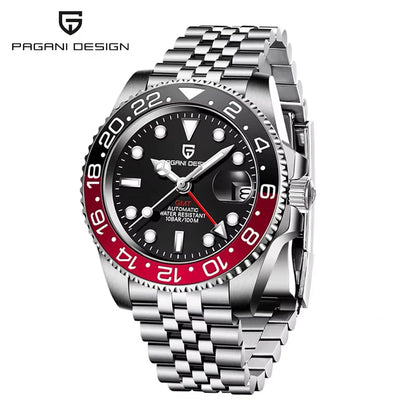 PAGANI DESIGN 40mm GMT Men's Mechanical Watches Rubber Strap Rotating Bezel 100 Waterproof Sports Wristwatch Mens Business Clock
