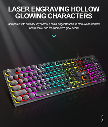 T80 Gaming Mechanical Feel Keyboard Wired 104 Keys Keyboard USB Retro Punk Game Office Suspended Keycap Cool RGB Lighting Effect