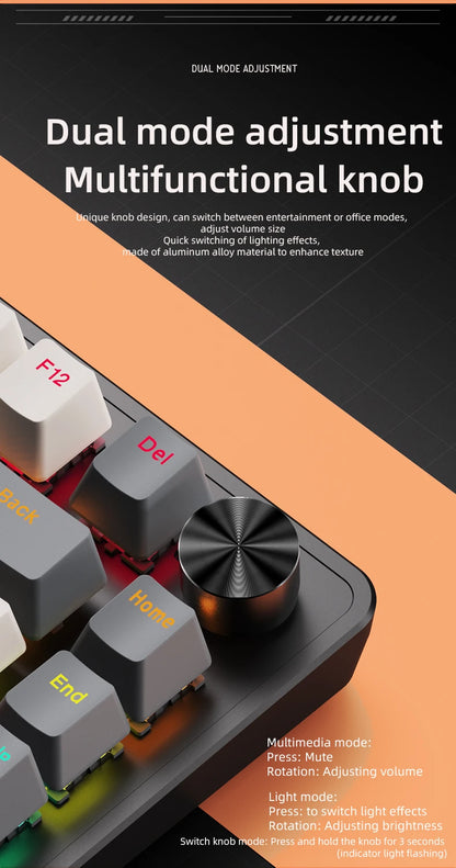 APAYADO 75% Gaming Keyboard Wired with Metal Knob, Hot-Swap K82 Black Mechanical Keyboard, ABS Transparent Character RGB