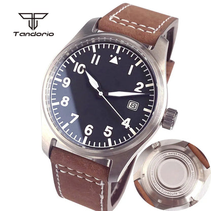 Tandorio 39mm Pilot Men's Diving Automatic Watch AR Sapphire Miyota8215/PT5000 Movt Mechanical Steel Wristwatch 20BAR Green Lume