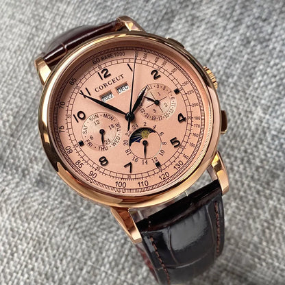 Automatické hodinky pro muže Multification, datum, den, měsíc, rok, mechanické pánské hodinky z 316L s leštěným pouzdrem, ukazatelem den/noc, 42mm