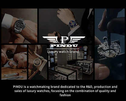 PINDU Watch New TOP Men Mechanical Watches Double Flywheel Automatic Movement Sapphire 5ATM Waterproof 45.5MM Wristwatches Men