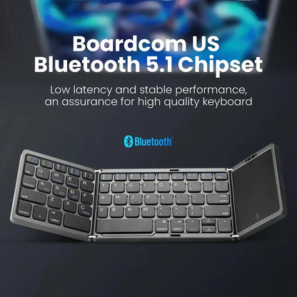 Mini Folding Wireless Bluetooth Keyboard Russian Spanish Arabic Hebrew Portuguese with Touchpad for Windows, Android, IOS