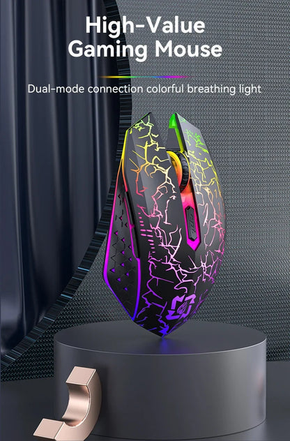 Rato Gaming RGB 2.4G sem fios, rato Bluetooth 1600DPI, 6 botões silenciosos, rato ergonómico de modo duplo para escritório, para MacBook e PC